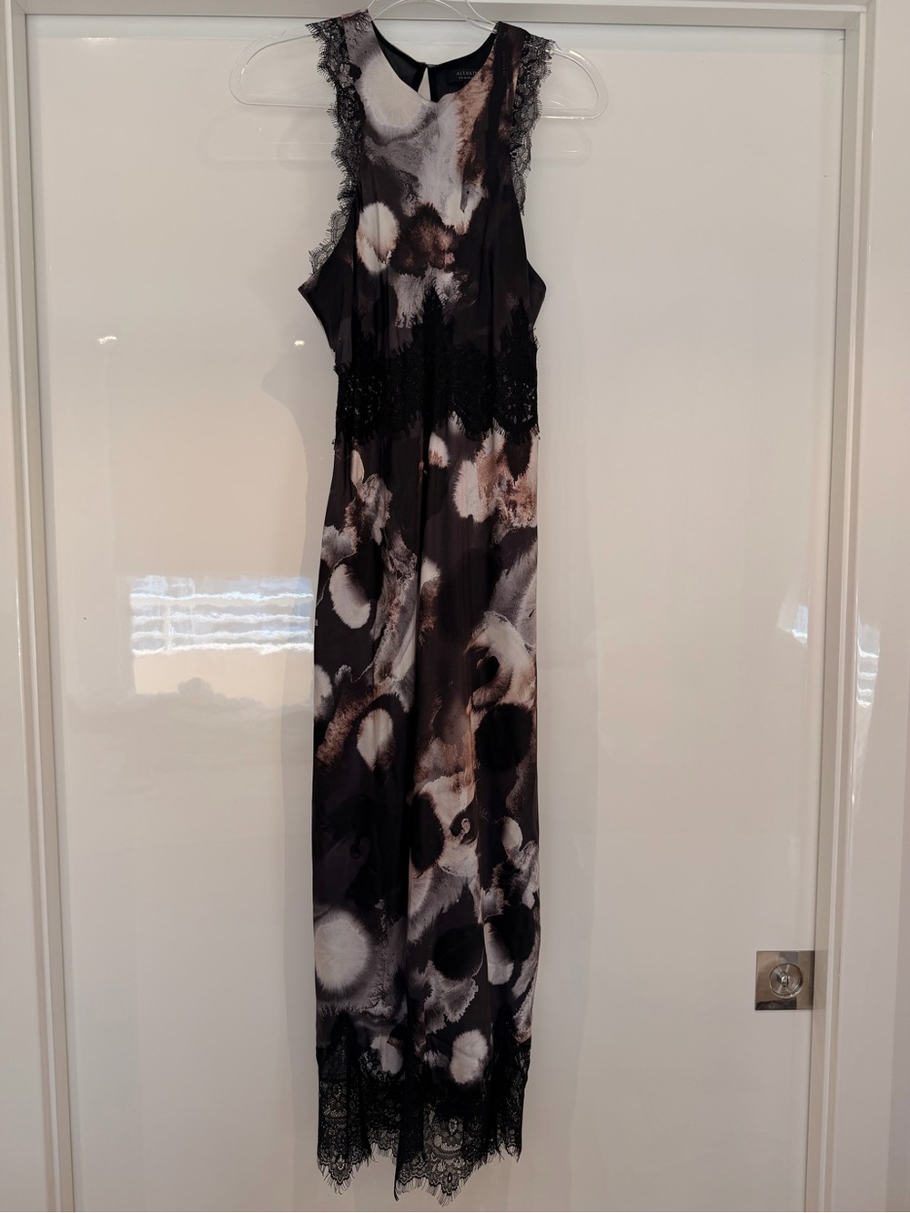 AllSaints Black, Taupe & Cream Lace-Trim Printed Maxi Dress